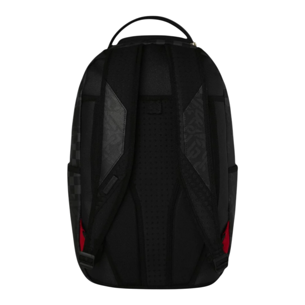 HypeSelection black Sprayground 3AM Mix Up V2 DLXSV backpack with multiple graphics, padded straps, and red accents.