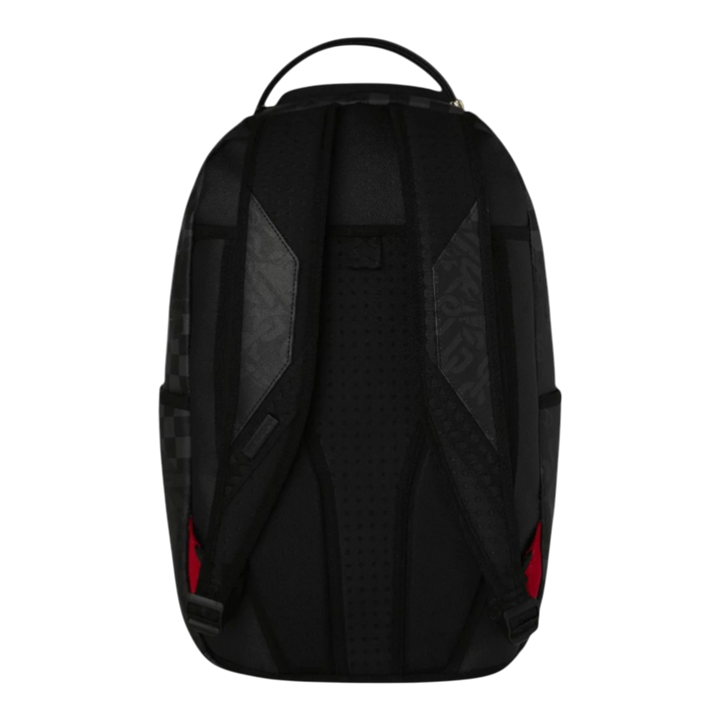 HypeSelection black Sprayground 3AM Mix Up V2 DLXSV backpack with multiple graphics, padded straps, and red accents.