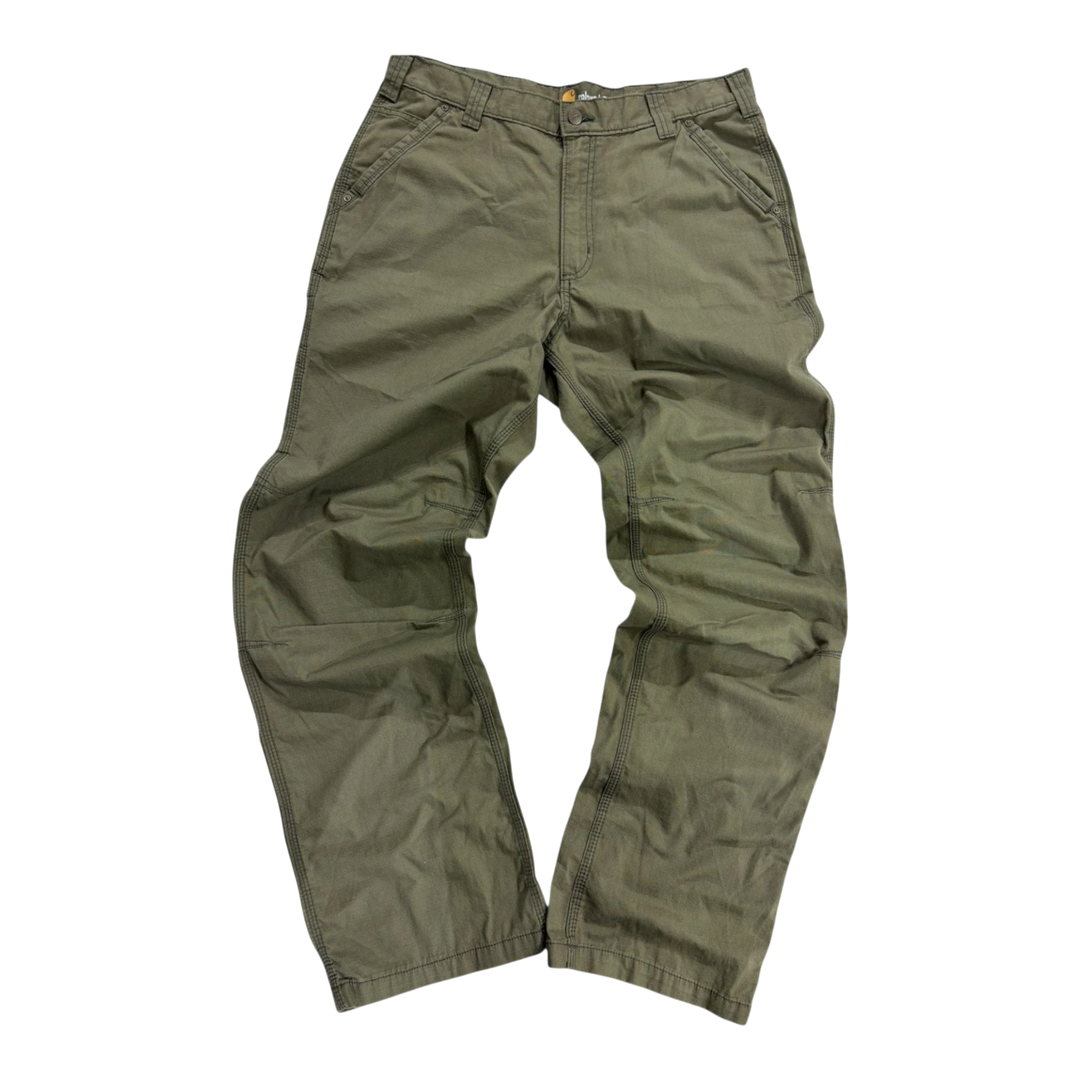 HypeSelection vintage olive green relaxed fit canvas work pants with multiple pockets and reinforced knees.