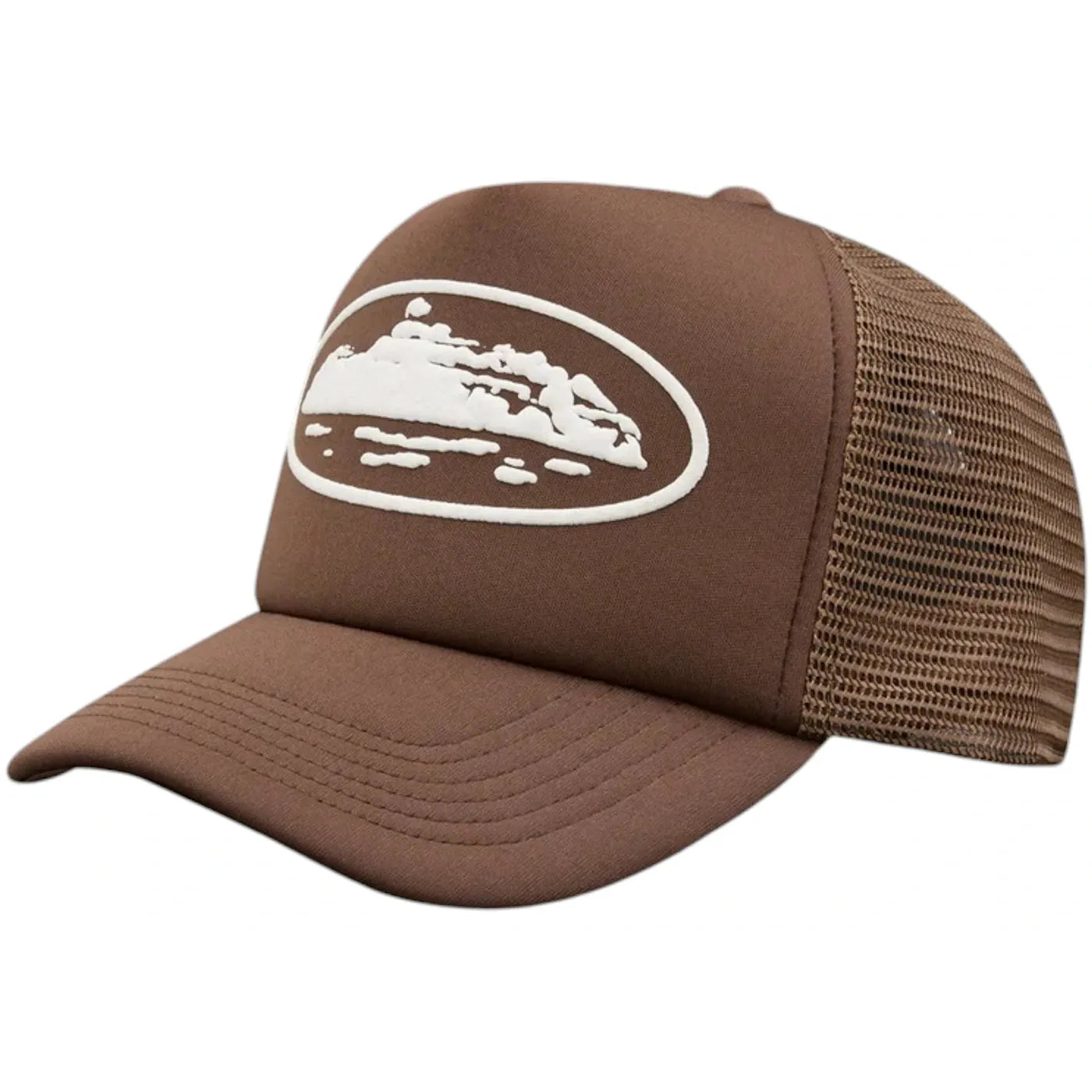 Corteiz Island Puff Print Trucker Hat Brown