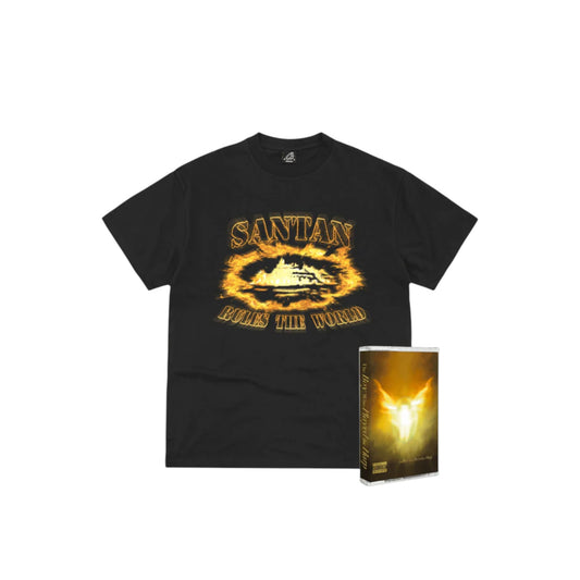 Corteiz Santan Alcatraz Tee Black/Orange Flame + Cassette