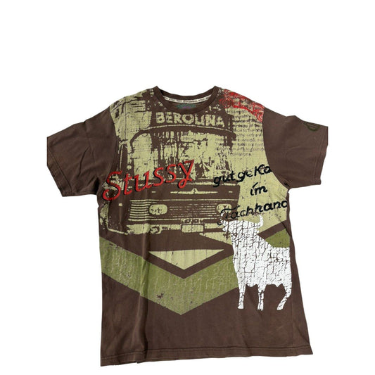 Vintage Stussy Y2K AOP Tshirt Brown