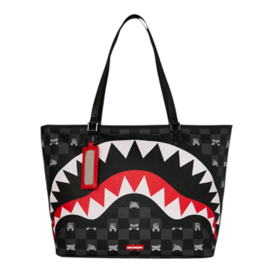Sprayground GRAY PEEKING CHARACTER CHECK TOTE
