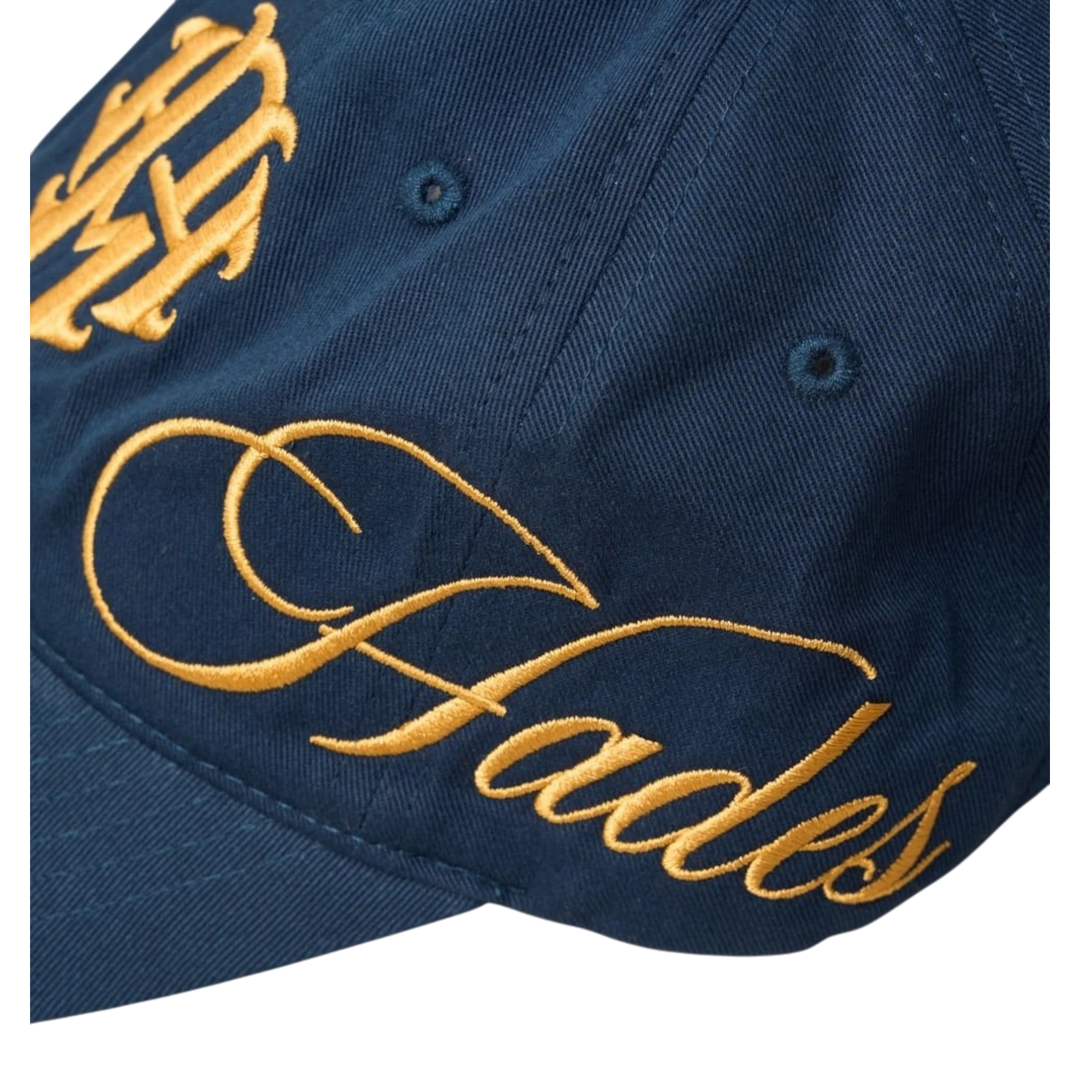 HADES Studio blue navy unstructured dad cap with gold embroidered &
