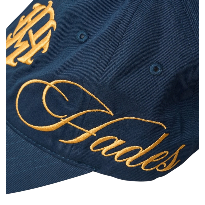 HADES Studio blue navy unstructured dad cap with gold embroidered &