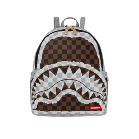 Sprayground Cream And Brown Tear Check Savage Backpack