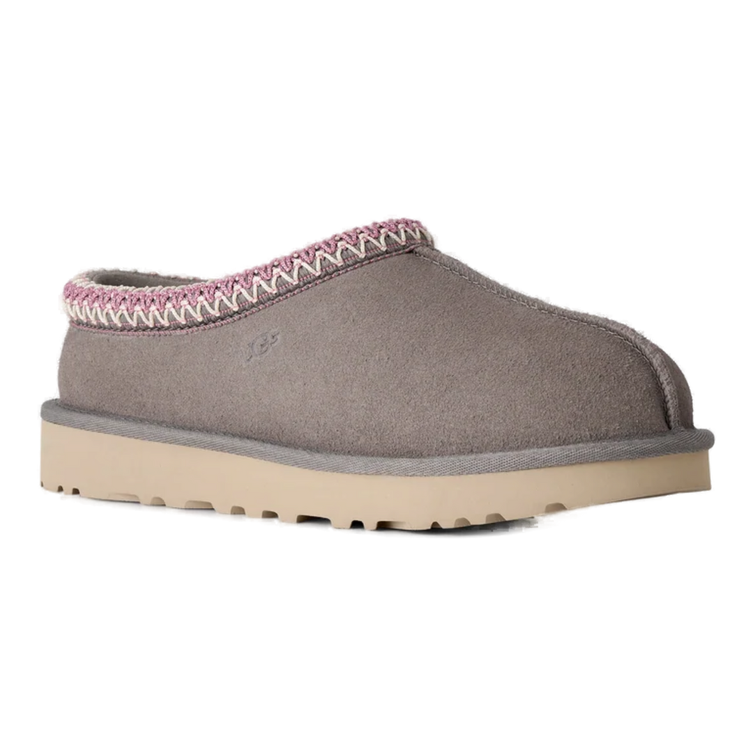 HypeSelection UGG Tasman II slipper in stormy grey suede with signature embroidered braid collar and EVA outsole.