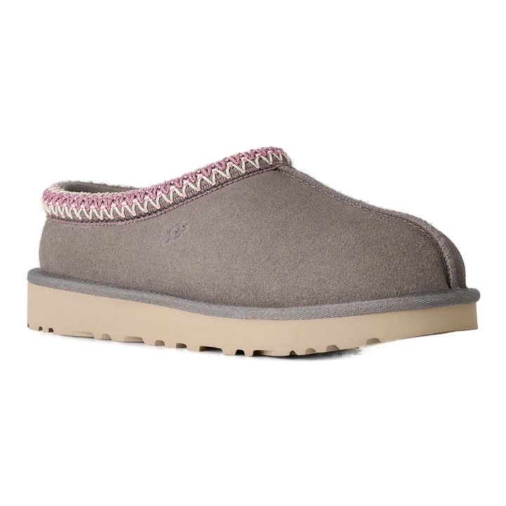 HypeSelection UGG Tasman II slipper in stormy grey suede with signature embroidered braid collar and EVA outsole.