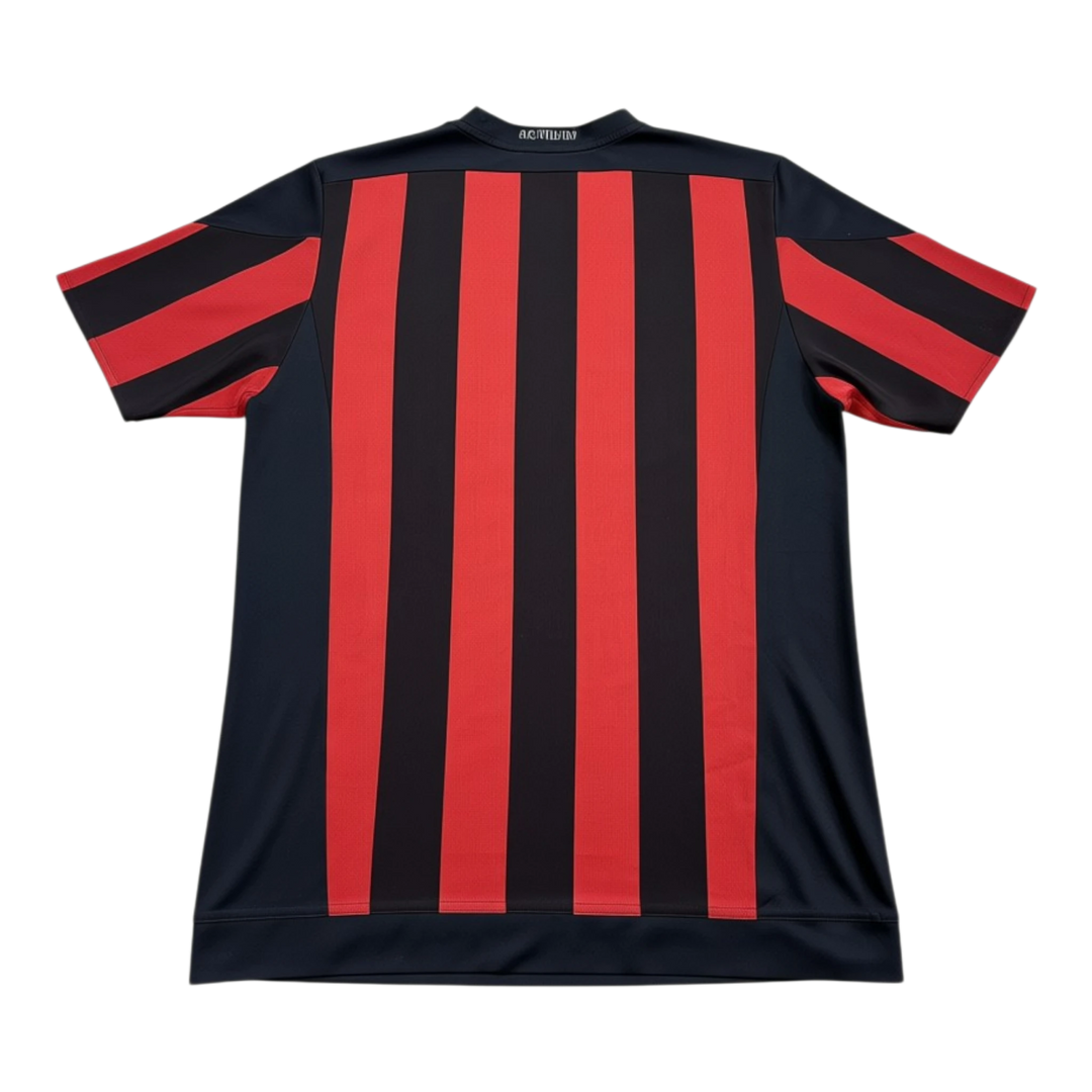 HypeSelection Vintage 2015-16 AC Milan Home Shirt, black and red vertical stripes, polyester, short sleeves, crew neck.