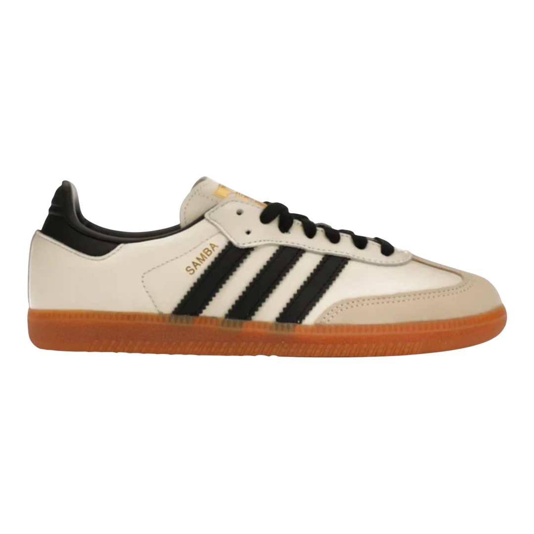 HypeSelection adidas Samba OG cream white leather sneakers with Sand Strata suede overlays and gum sole.