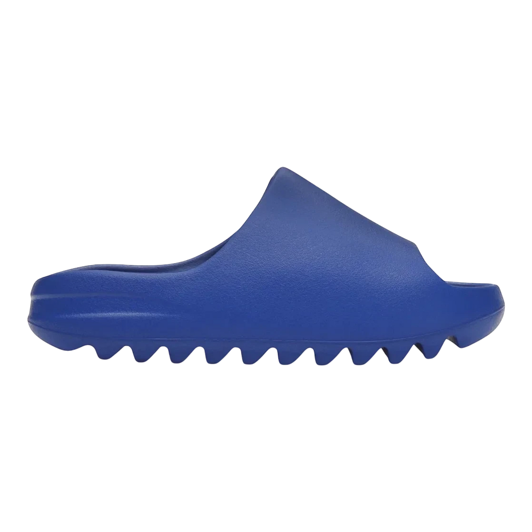 HypeSelection adidas Yeezy Slide Azure blue injected EVA foam slip-on slides with contoured footbed and serrated outsole.