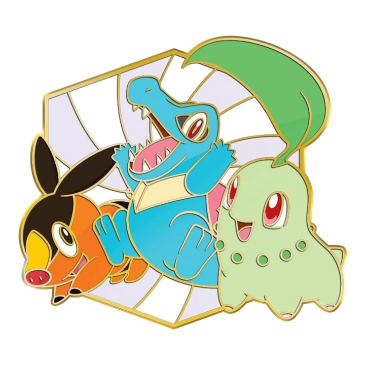 HypeSelection Ascended Heroes First Partners enamel pin featuring Totodile, Tepig, and Chikorita.