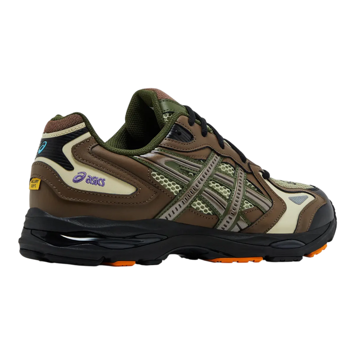 HypeSelection ASICS Gel-K1011 x Gallery Dept. Khaki sneakers with mesh and suede overlays, featuring "DEPT." branding.