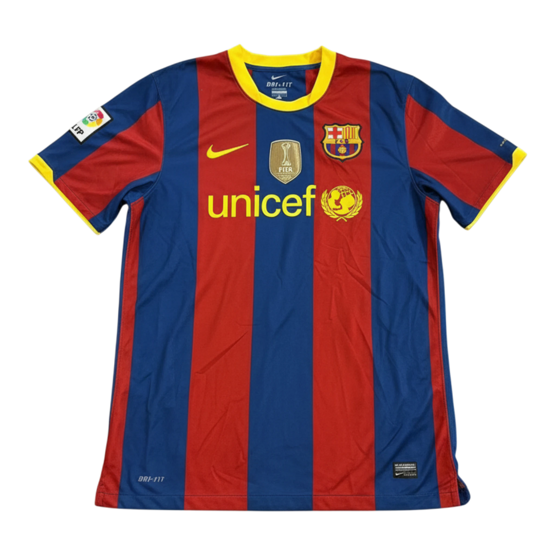 HypeSelection Vintage 2012-13 FC Barcelona home football shirt. Red and blue vertical stripes, yellow collar and cuffs, Nike logo, UNICEF sponsor.