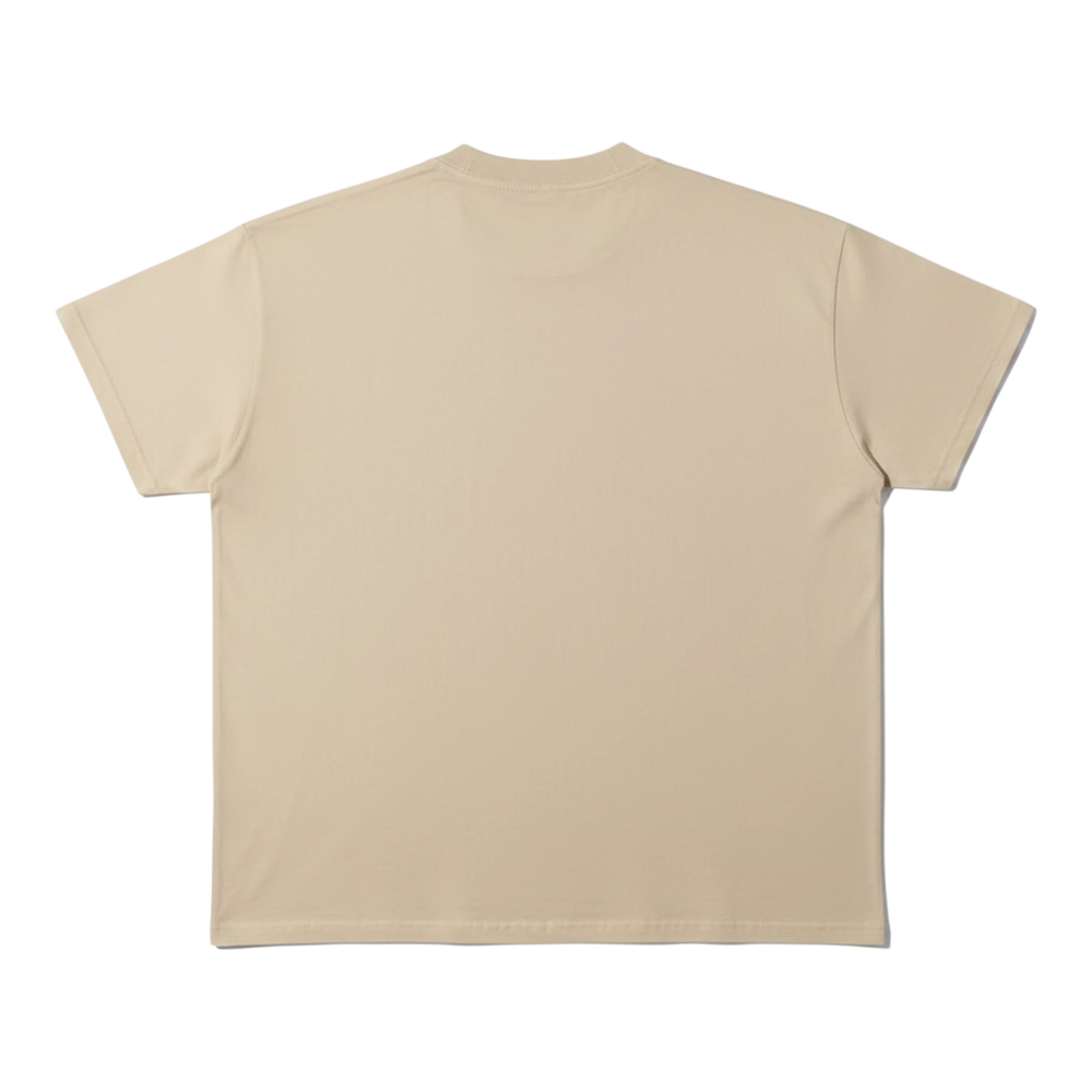 HypeSelection beige 100% cotton oversized graphic tee with a large post-apocalyptic desert print on the front.