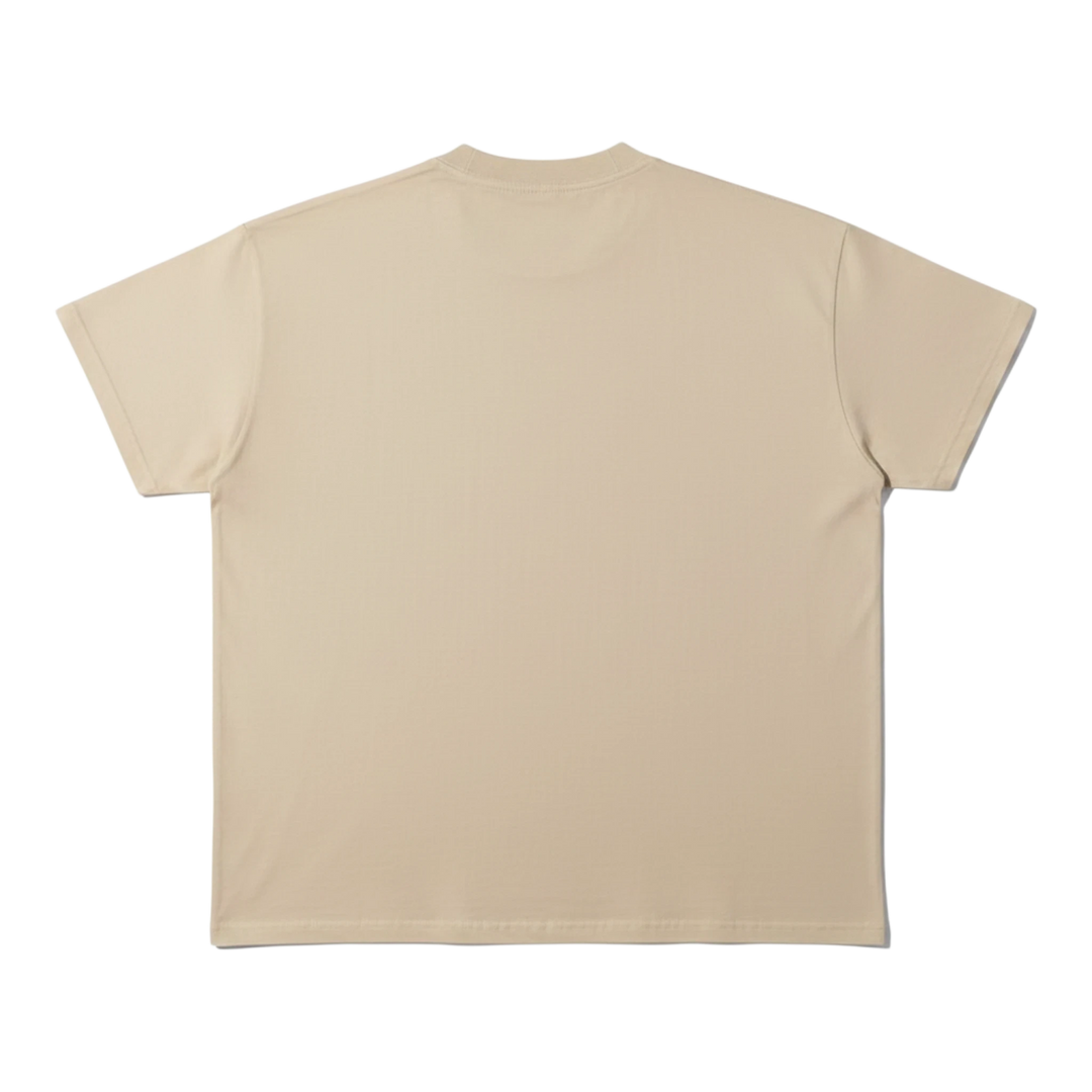 HypeSelection beige 100% cotton oversized graphic tee with a large post-apocalyptic desert print on the front.