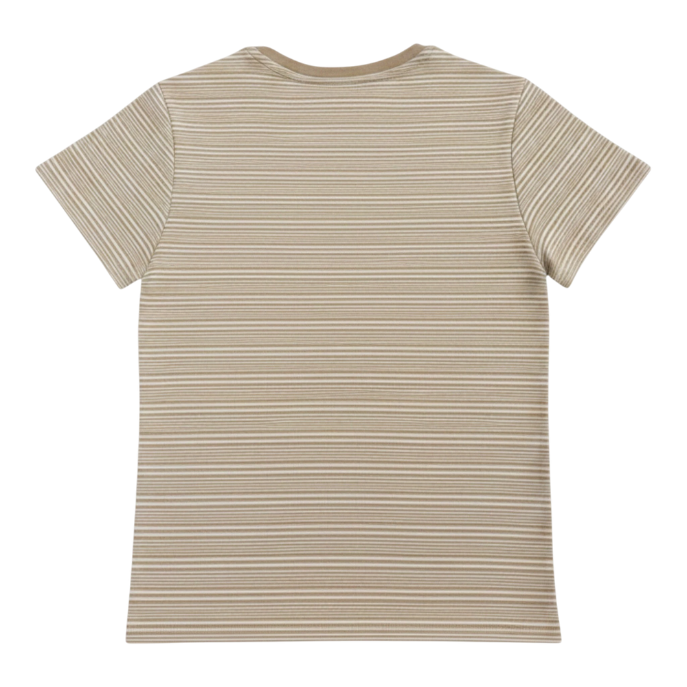 HypeSelection beige cotton-blend t-shirt with subtle horizontal stripes and a V-insert neckline.