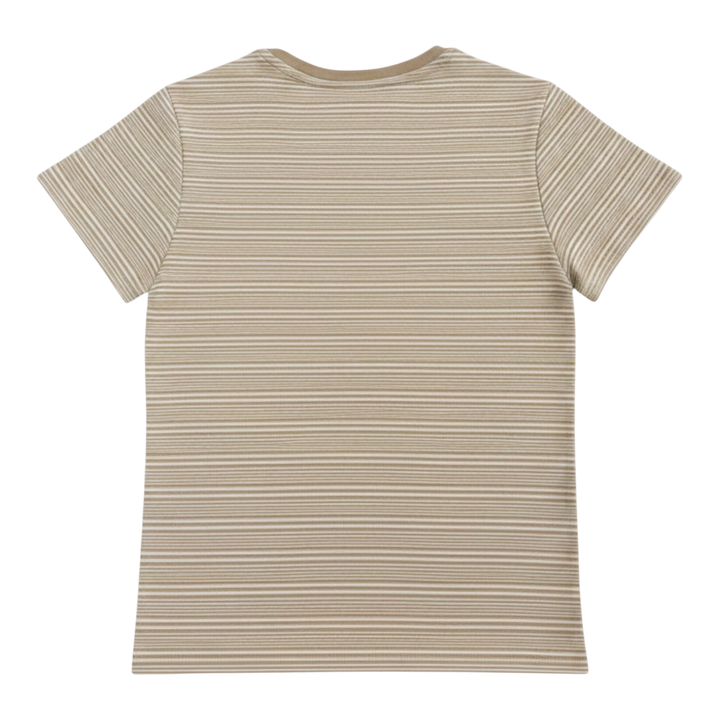 HypeSelection beige cotton-blend t-shirt with subtle horizontal stripes and a V-insert neckline.