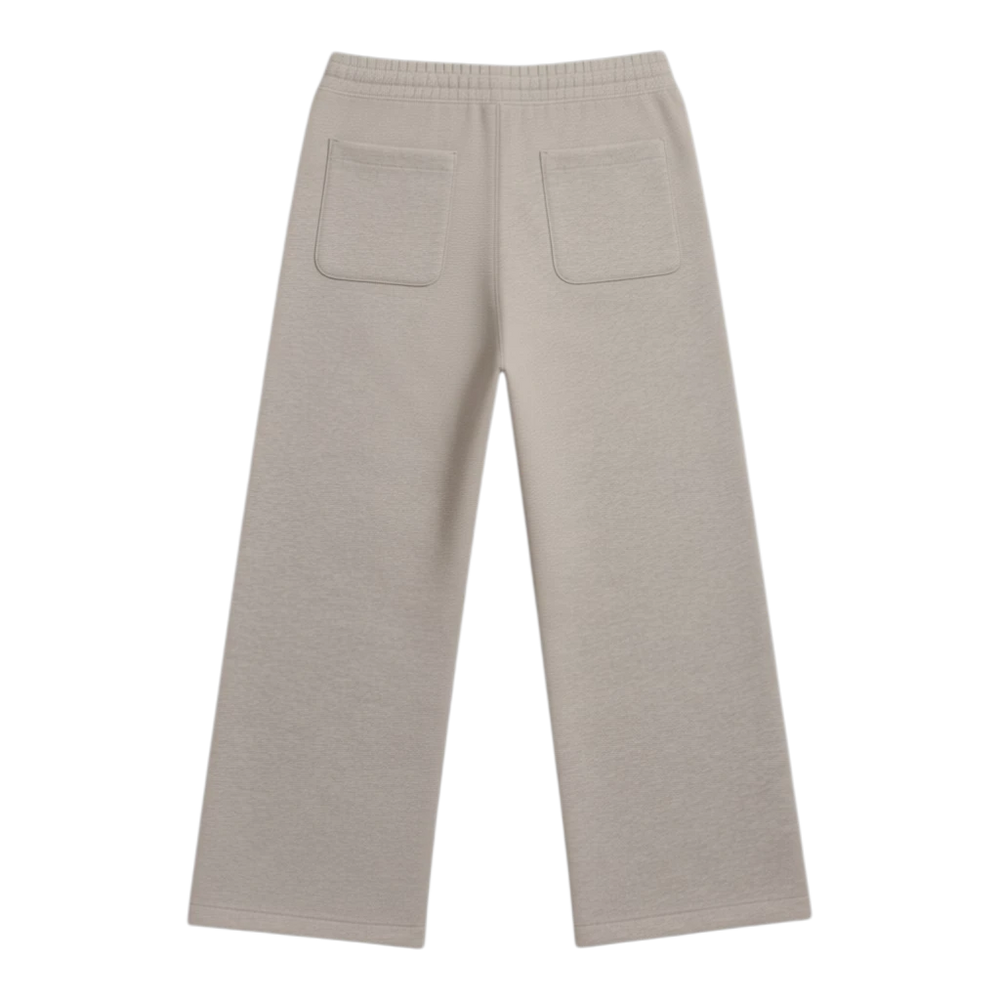 HypeSelection beige wide-leg sweatpants with elastic waistband and two back pockets, made from a cotton-polyester blend.