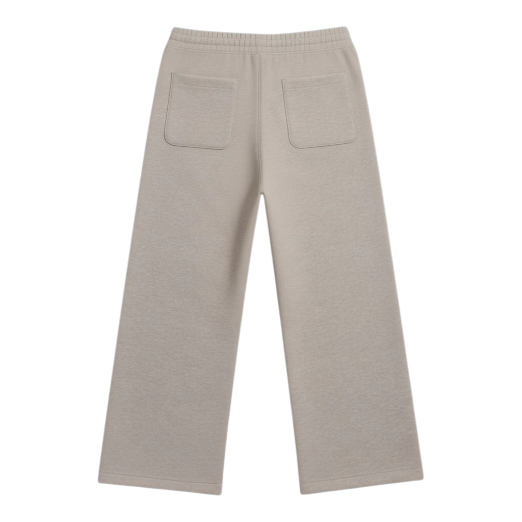 HypeSelection beige wide-leg sweatpants with elastic waistband and two back pockets, made from a cotton-polyester blend.