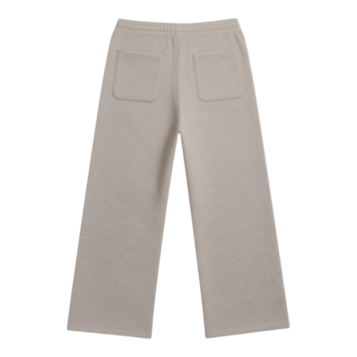 HypeSelection beige wide-leg sweatpants with elastic waistband and two back pockets, made from a cotton-polyester blend.