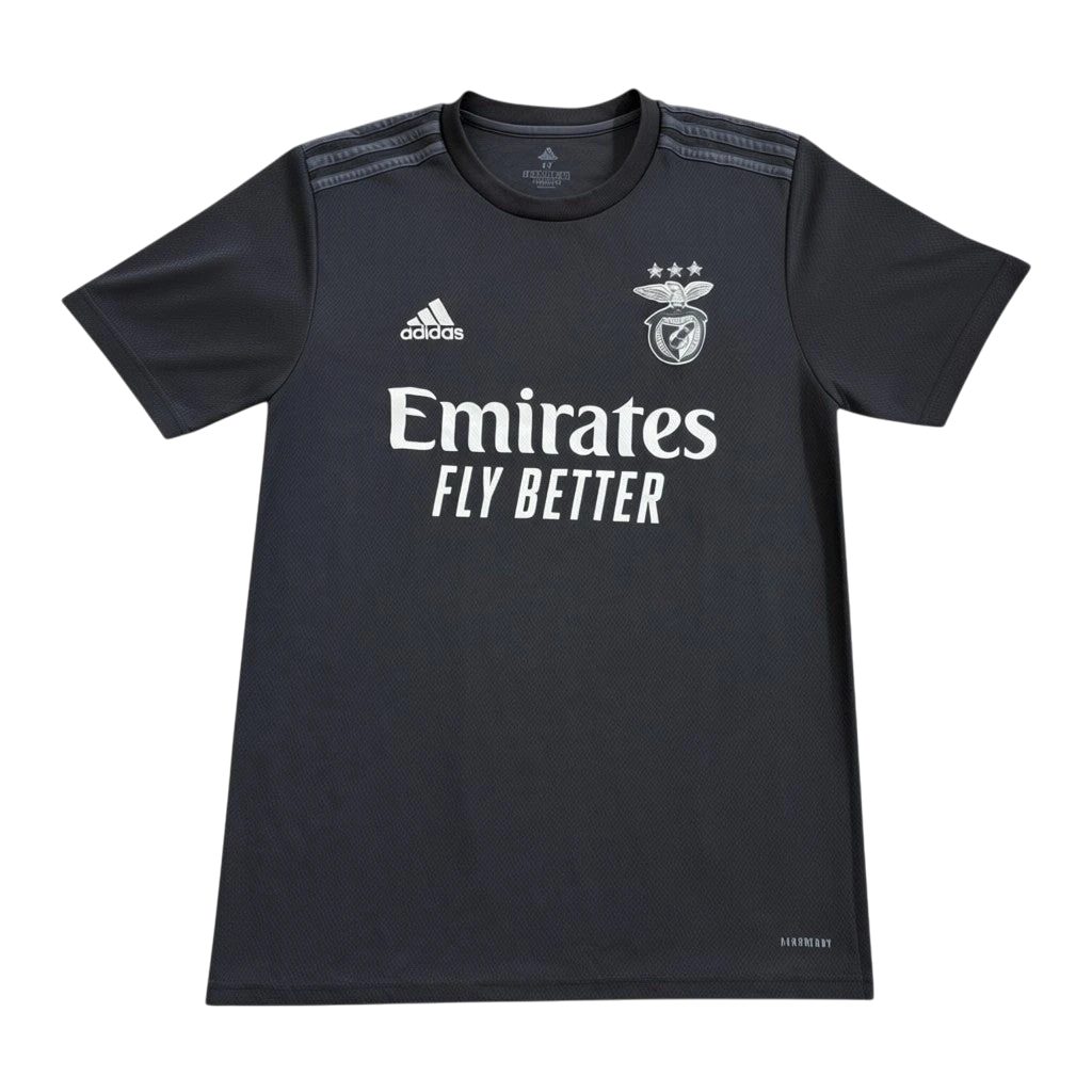 HypeSelection vintage black adidas SL Benfica away jersey with silver metallic details and Emirates Fly Better sponsor. 100% polyester.