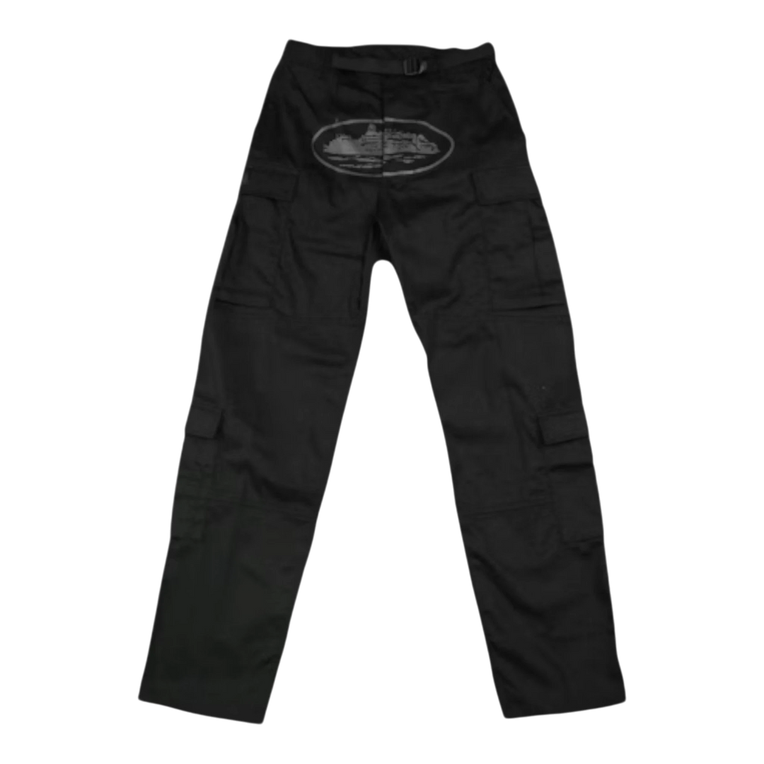HypeSelection black cotton-blend cargo pants with multiple pockets and subtle branding.