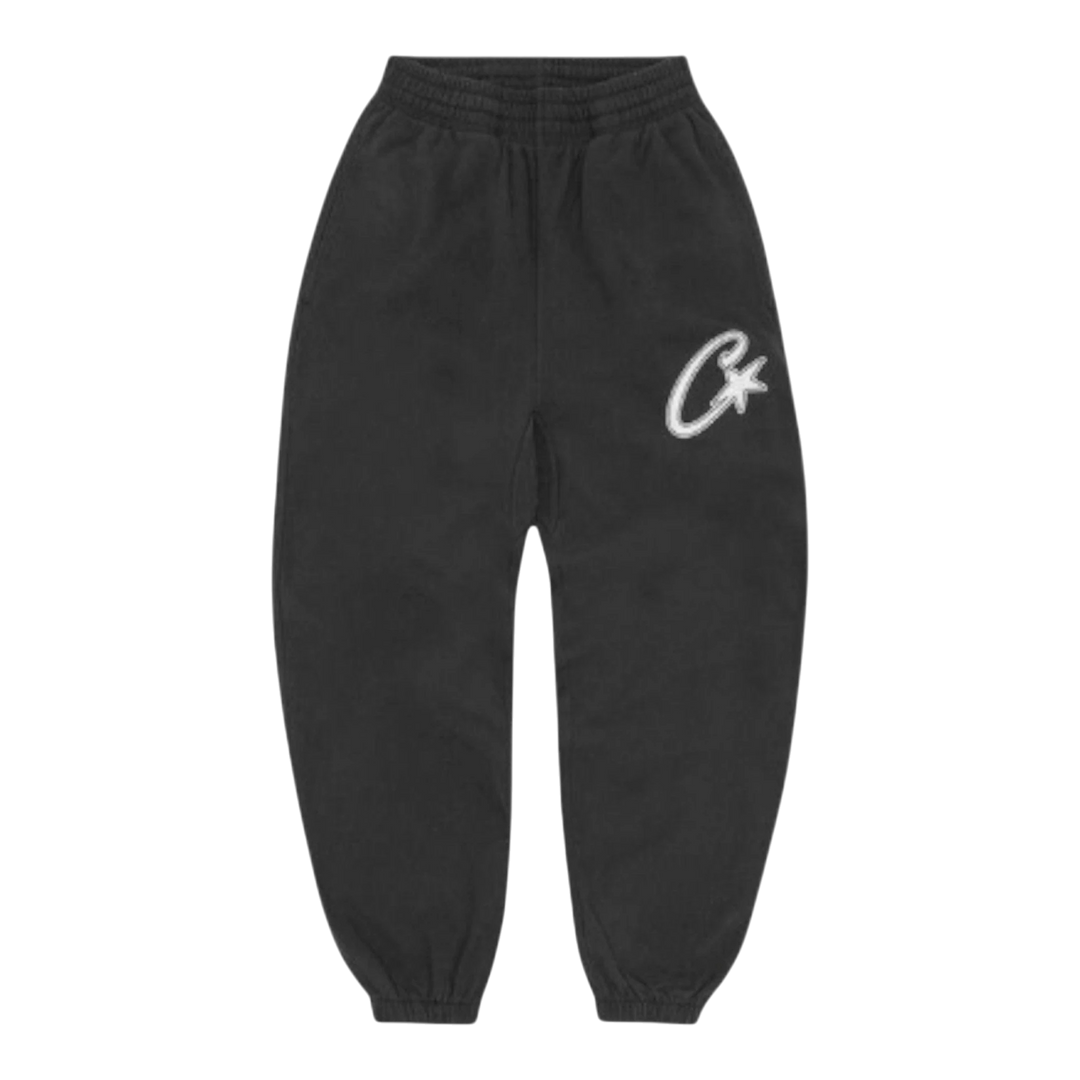 HypeSelection black cotton fleece sweatpants with satin C Star appliqué on the right leg, elastic waistband and cuffs.