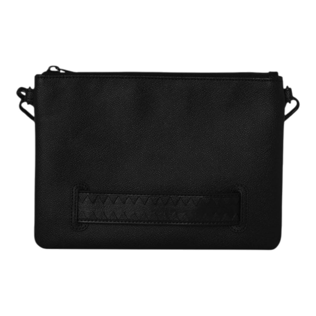 HypeSelection black faux leather crossover clutch with gold brick motif and removable strap.