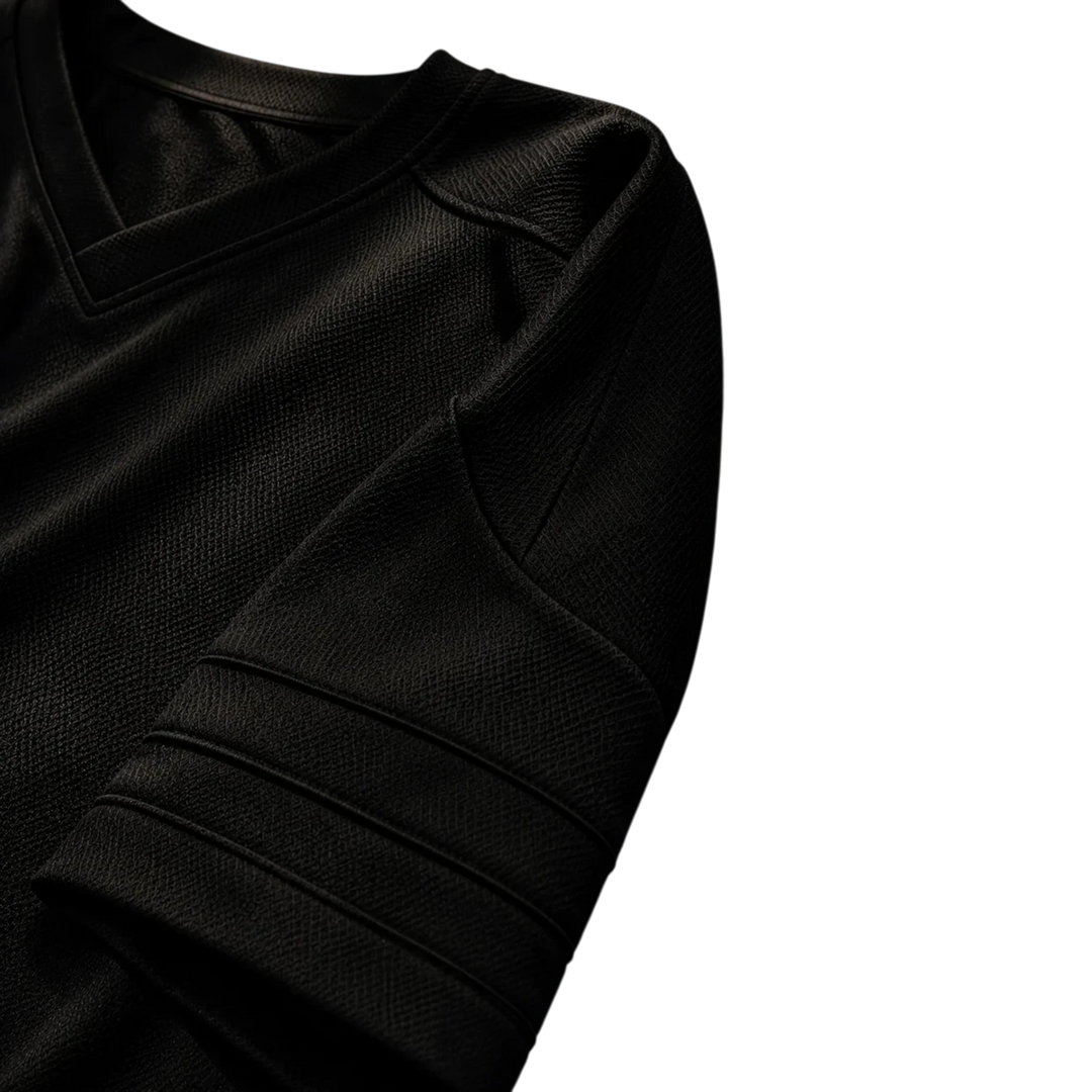 HypeSelection black lifestyle football jersey featuring a textured fabric and v-neck collar detail.
