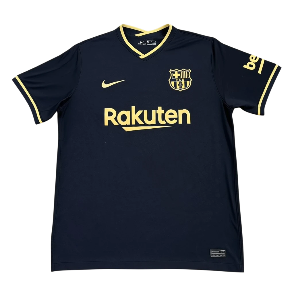 HypeSelection black and gold Nike FC Barcelona 20/21 fan edition jersey with Rakuten sponsor. Polyester construction.
