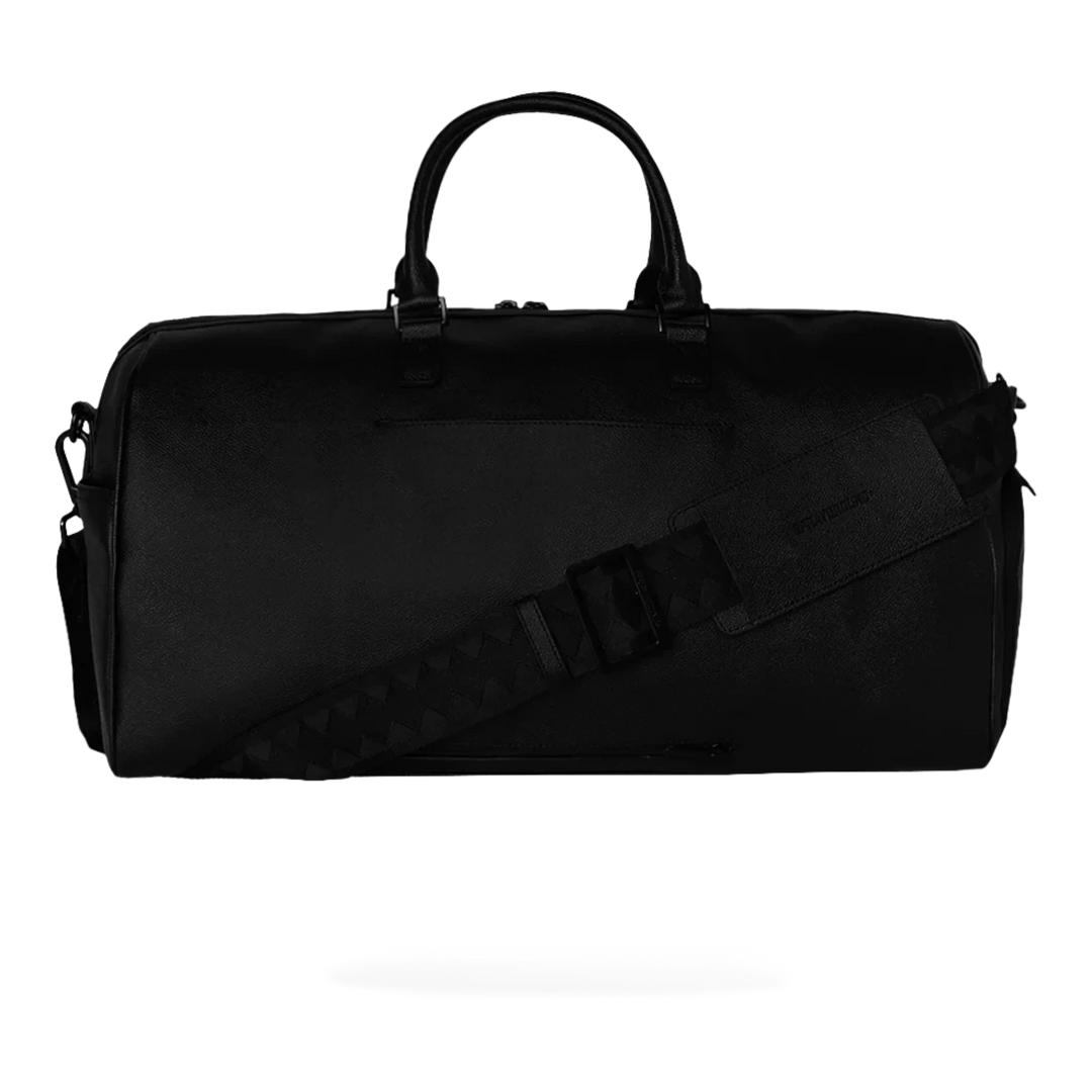 HypeSelection black eco-leather duffle bag with all-over gold brick pattern and black strap.