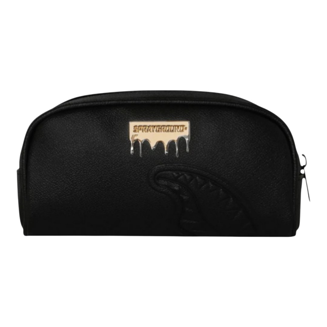 HypeSelection black synthetic leather pouch with gold brick logo and shark fin detail, zip closure.