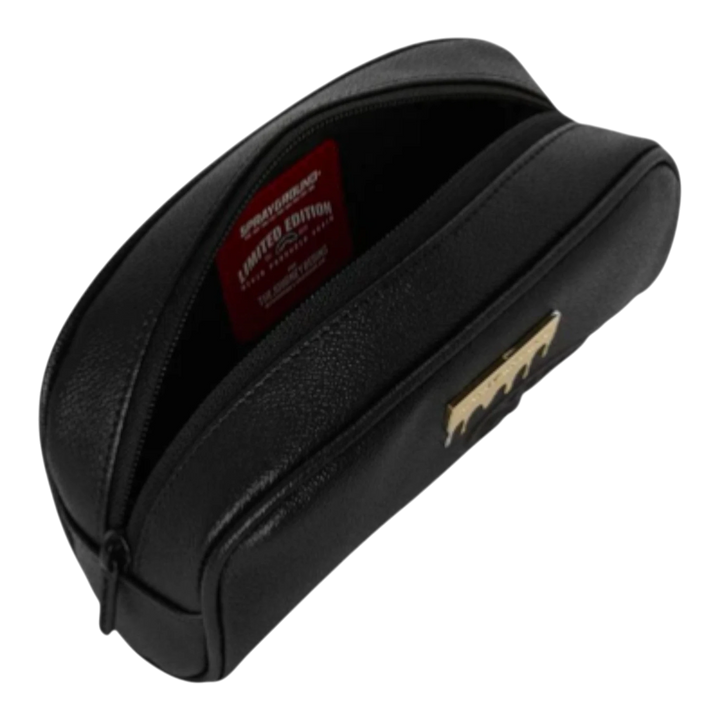 HypeSelection black faux leather pouch with gold brick detail and zipper closure, featuring a red "Limited Edition" tag inside.
