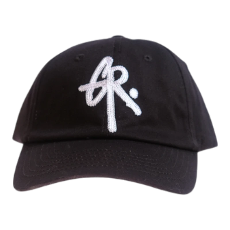 HypeSelection black cotton baseball cap with white embroidered GR signature logo, adjustable strap, for everyday wear.
