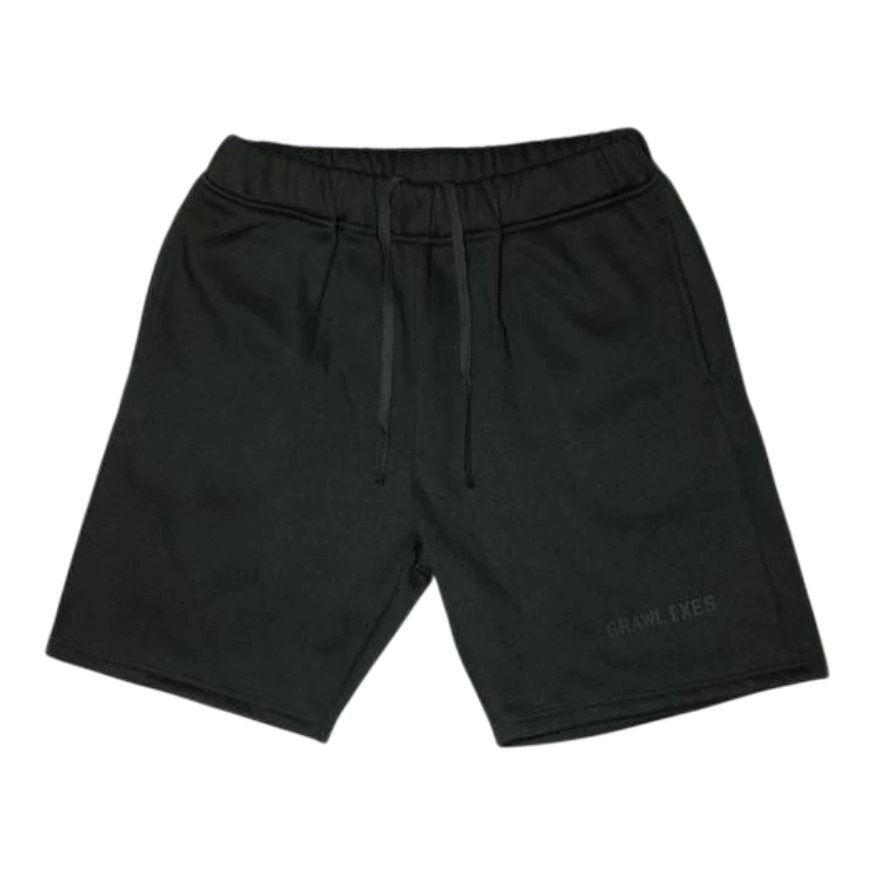 HypeSelection black cotton blend Grawlixes Minimal Shorts with elastic waistband and drawstring, relaxed fit.
