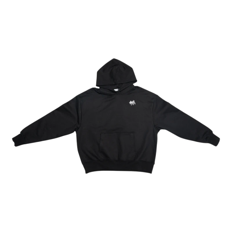 HypeSelection black heavyweight cotton fleece hoodie with oversized fit and small white GRWLX logo on chest.
