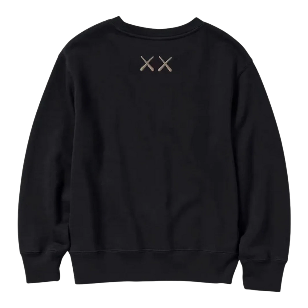 HypeSelection black cotton KAWS x Uniqlo kids long-sleeve sweatshirt with signature XX graphic on back.