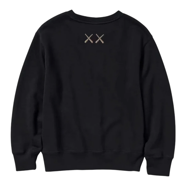 HypeSelection black cotton KAWS x Uniqlo kids long-sleeve sweatshirt with signature XX graphic on back.