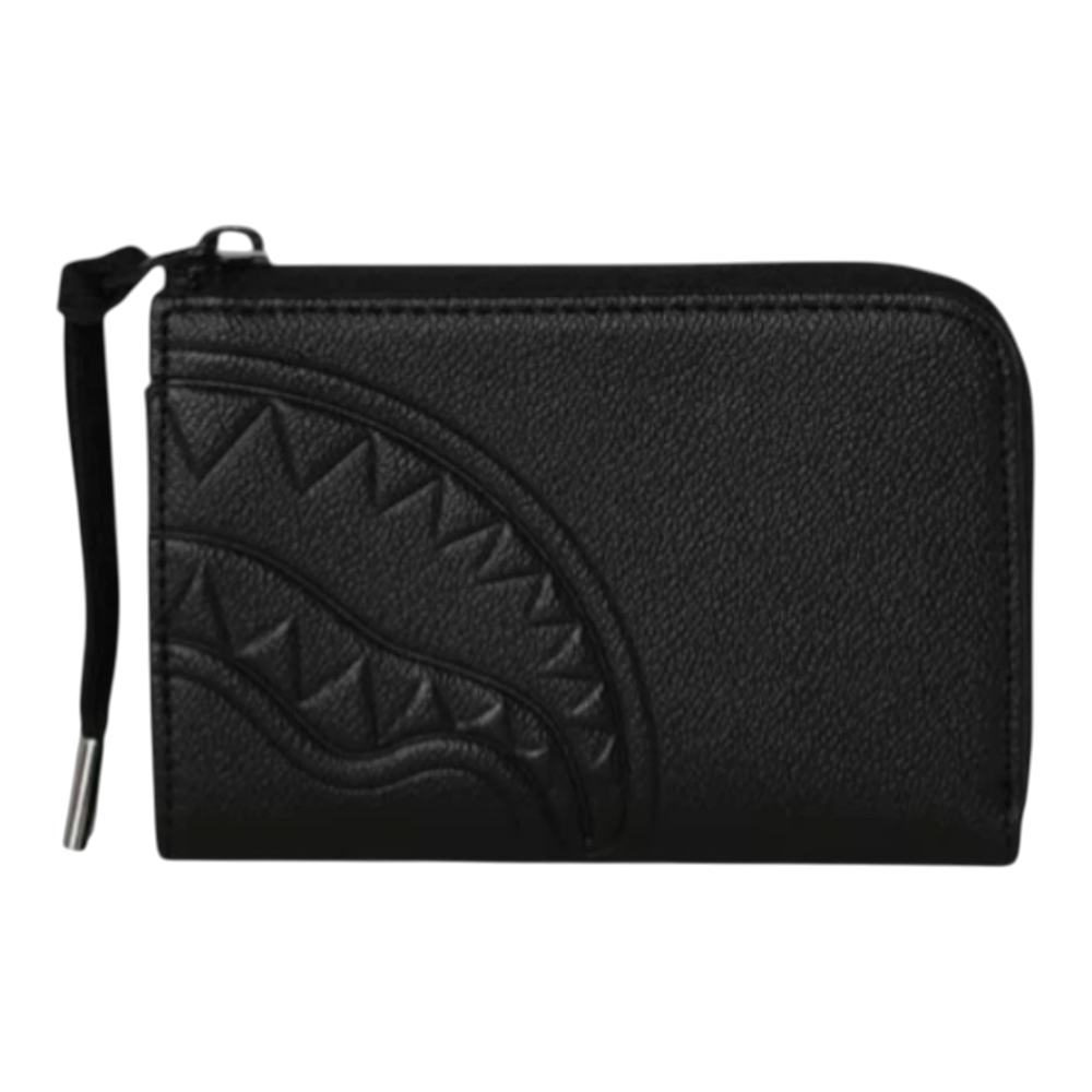 HypeSelection black synthetic leather wallet with embossed shark teeth design and gold zipper pull