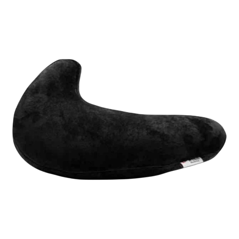 HypeSelection black Nike Swoosh shaped pillow, soft plush fabric, ergonomic cushioning for comfort and display.