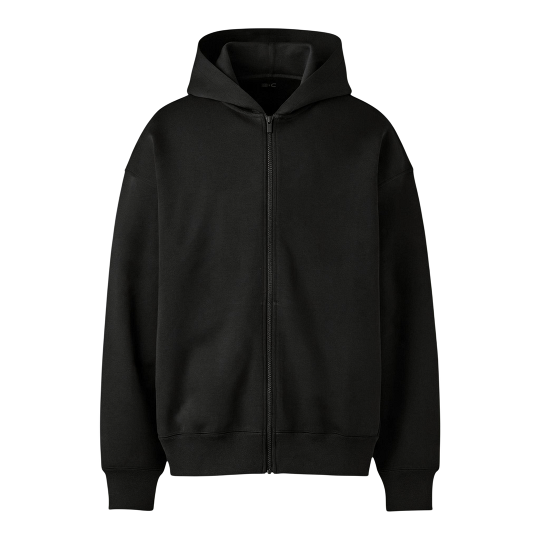 HypeSelection UNIQLO :C black oversized full-zip hoodie with a smooth finish and drawstring-free hood