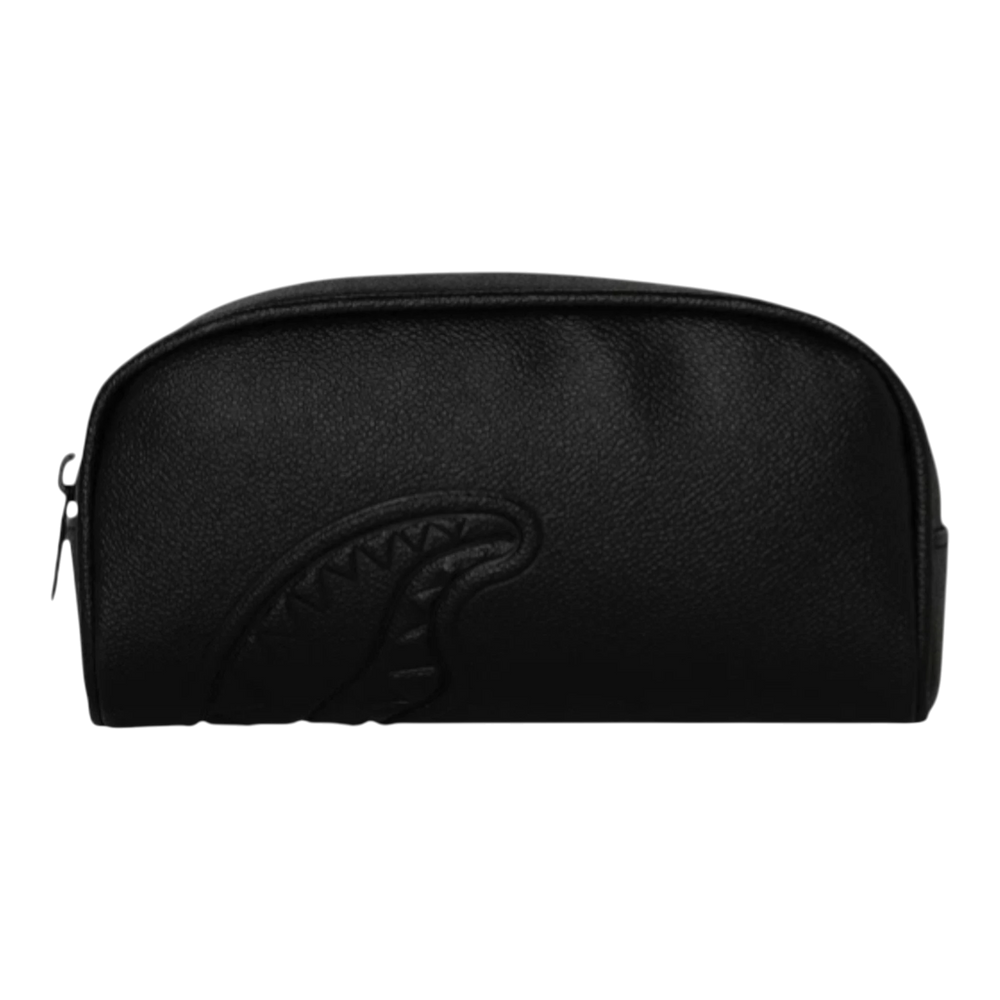 HypeSelection black faux leather pouch with embossed shark mouth detail and gold zipper.