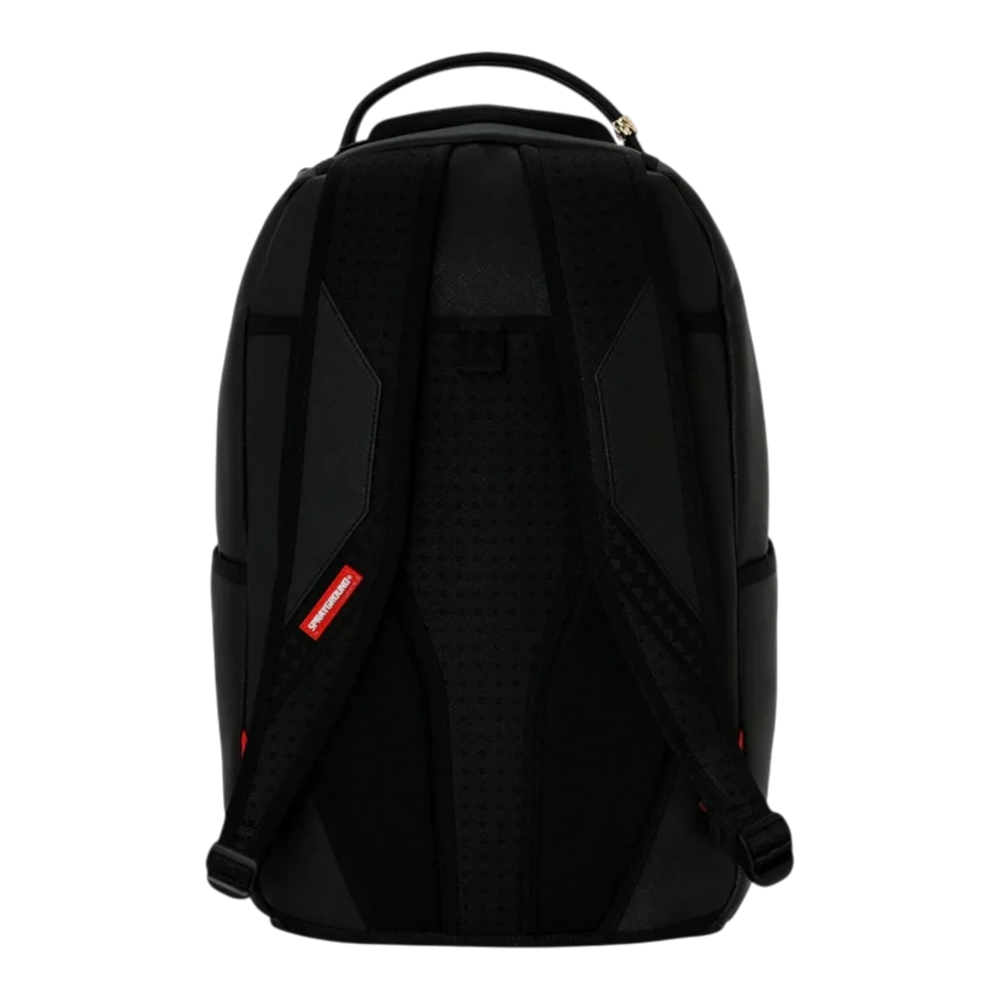 HypeSelection black Sprayground Shark Central DLXSV backpack showing the padded back panel and adjustable straps.