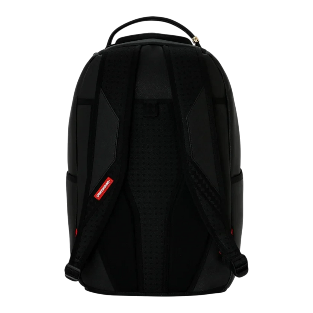 HypeSelection black Sprayground Shark Central DLXSV backpack showing the padded back panel and adjustable straps.