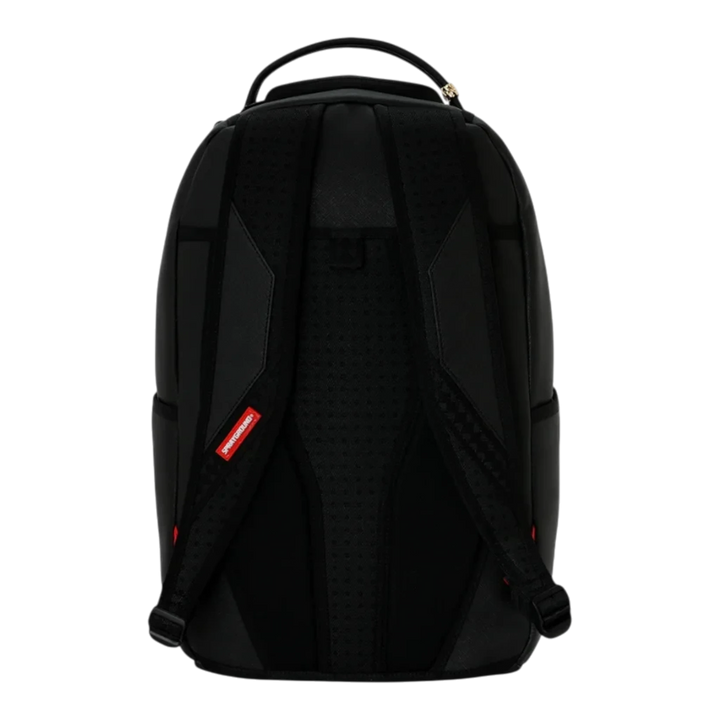 HypeSelection black Sprayground Shark Central DLXSV backpack showing the padded back panel and adjustable straps.