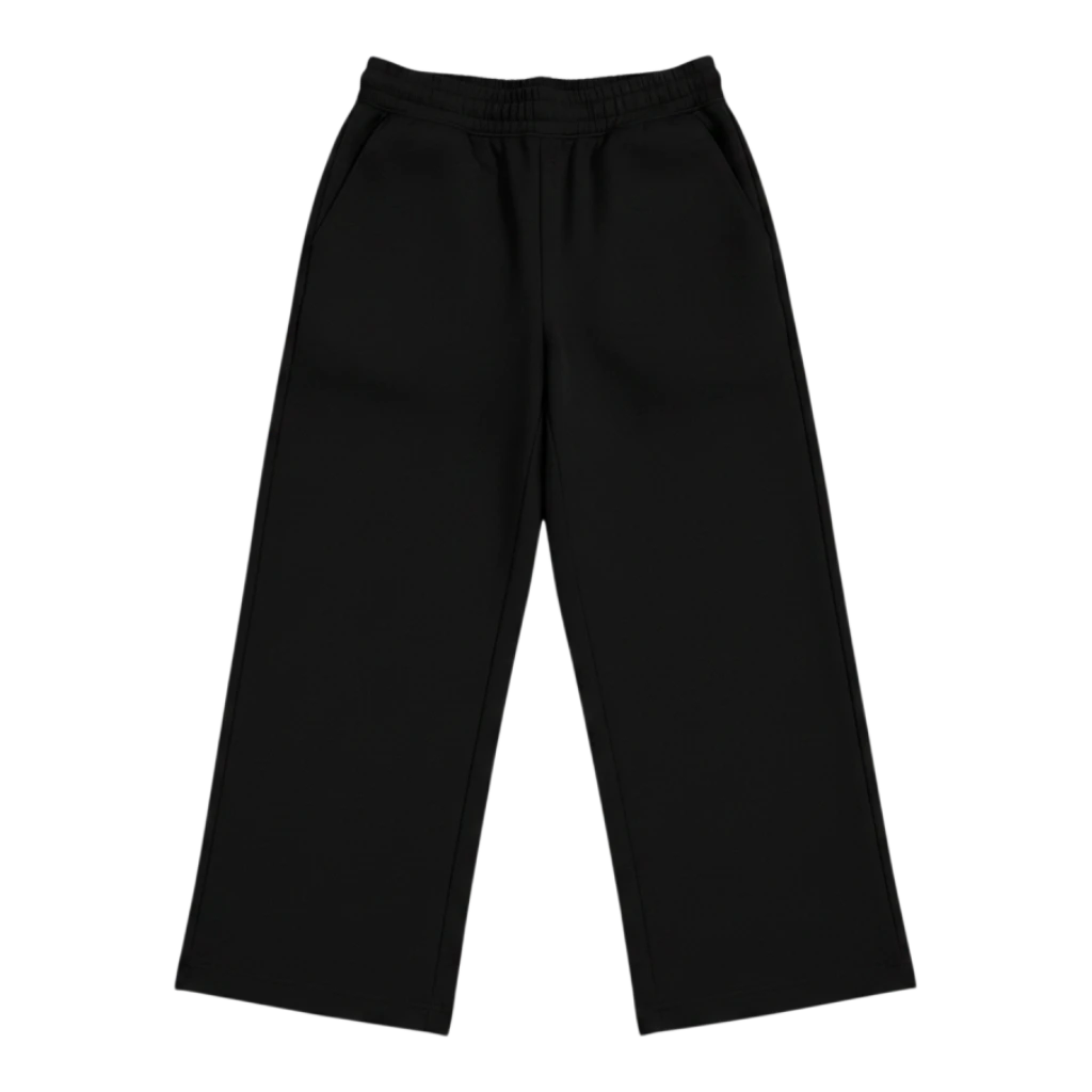 HypeSelection black cotton-blend sweat wide pants with high-rise elastic waistband and adjustable hems.