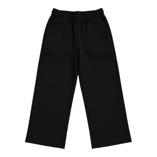 HypeSelection black cotton-blend sweat wide pants with high-rise elastic waistband and adjustable hems.
