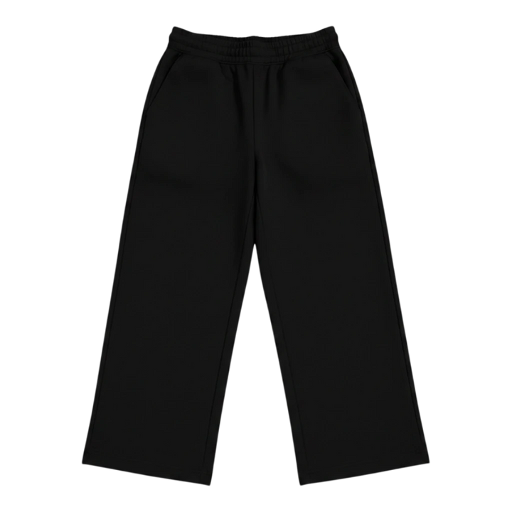 HypeSelection black cotton-blend sweat wide pants with high-rise elastic waistband and adjustable hems.