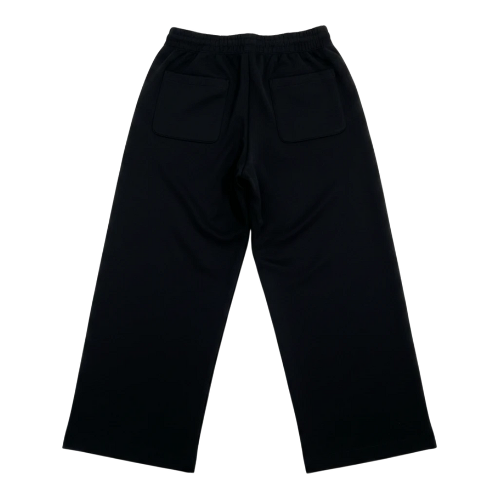 HypeSelection black cotton-blend sweat wide pants with elastic waistband and two back pockets.